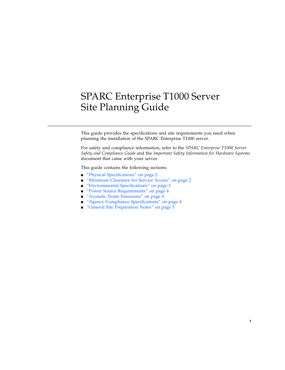 Sparc enterprise t1000 server site planning guide, Sparc enterprise t1000 server, Site planning guide | FUJITSU SPARC ENTERPRISE T1000 User Manual | Page 15 / 22