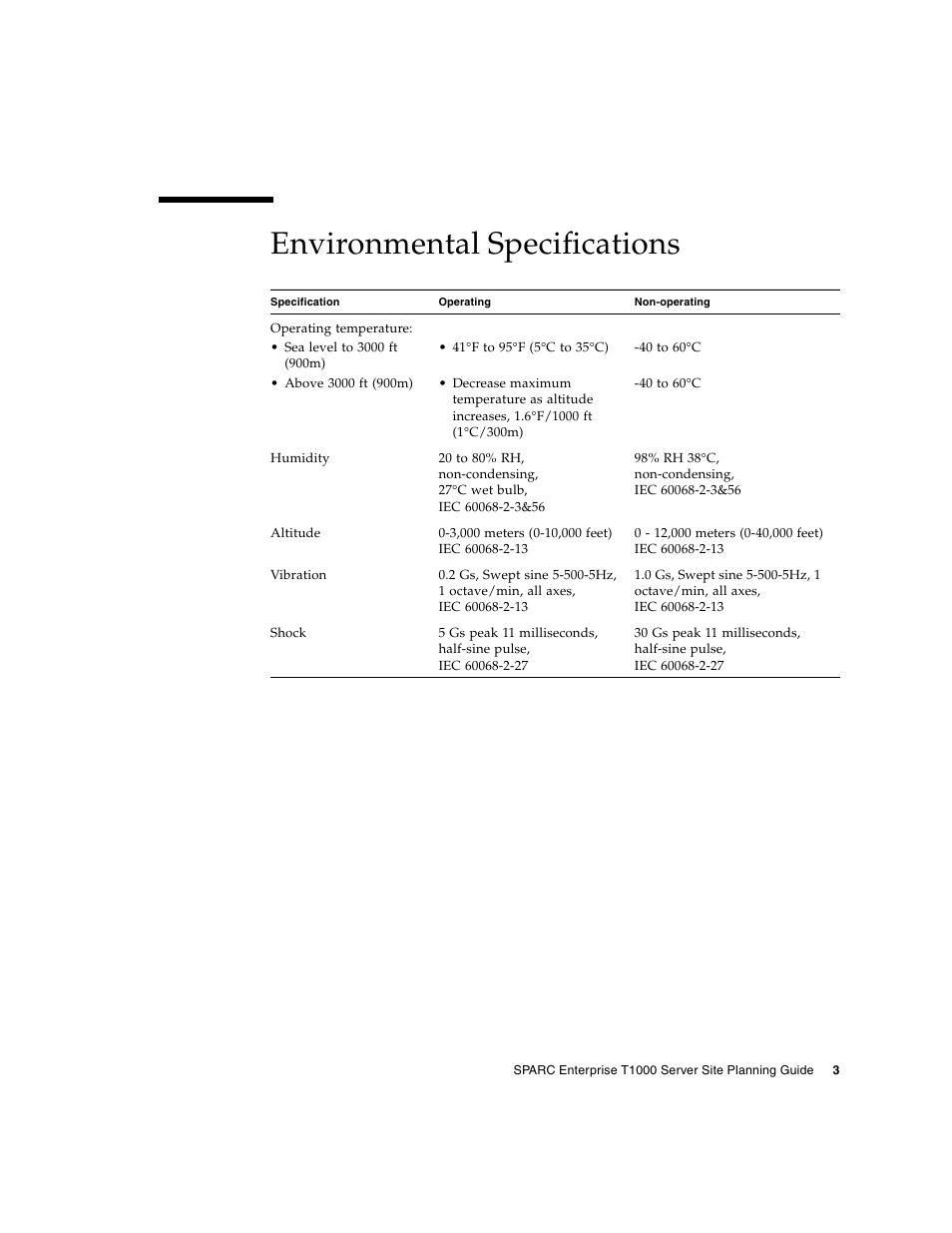 Environmental specifications | FUJITSU SPARC ENTERPRISE T1000 User Manual | Page 17 / 22