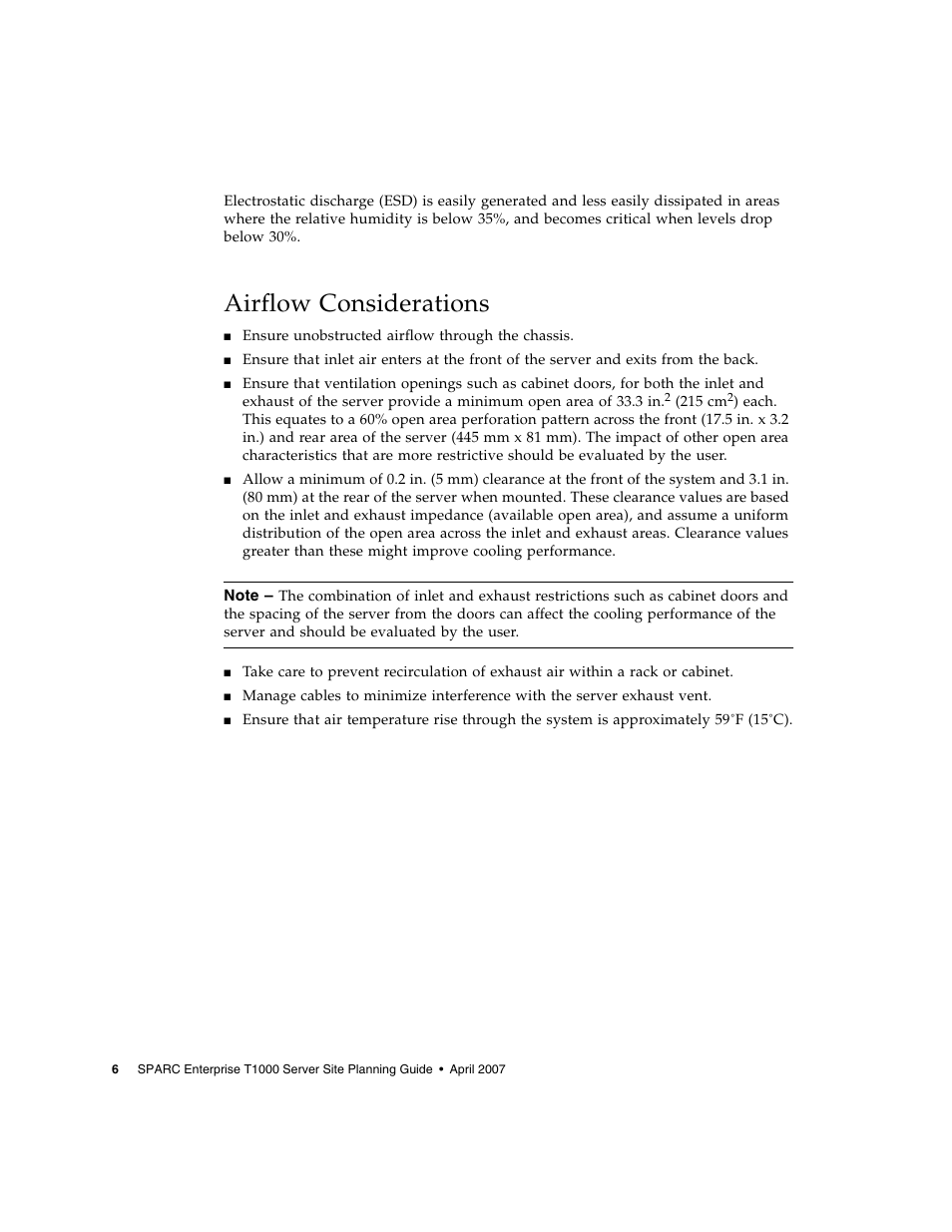 Airflow considerations | FUJITSU SPARC ENTERPRISE T1000 User Manual | Page 20 / 22