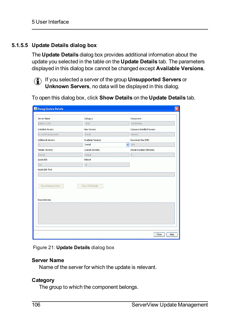 5 update details dialog box | FUJITSU ServerView Suite V6.10 User Manual | Page 106 / 296