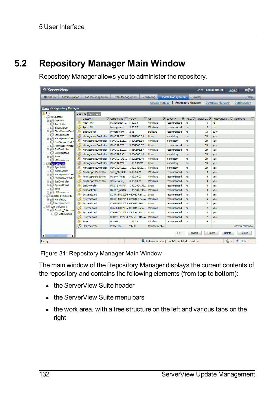 2 repository manager main window | FUJITSU ServerView Suite V6.10 User Manual | Page 132 / 296