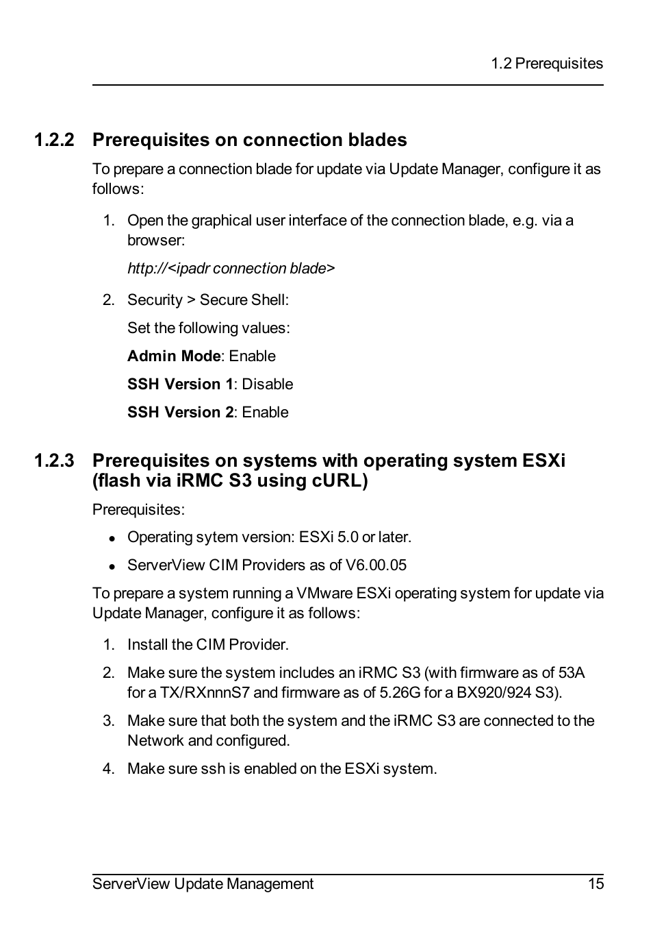2 prerequisites on connection blades | FUJITSU ServerView Suite V6.10 User Manual | Page 15 / 296