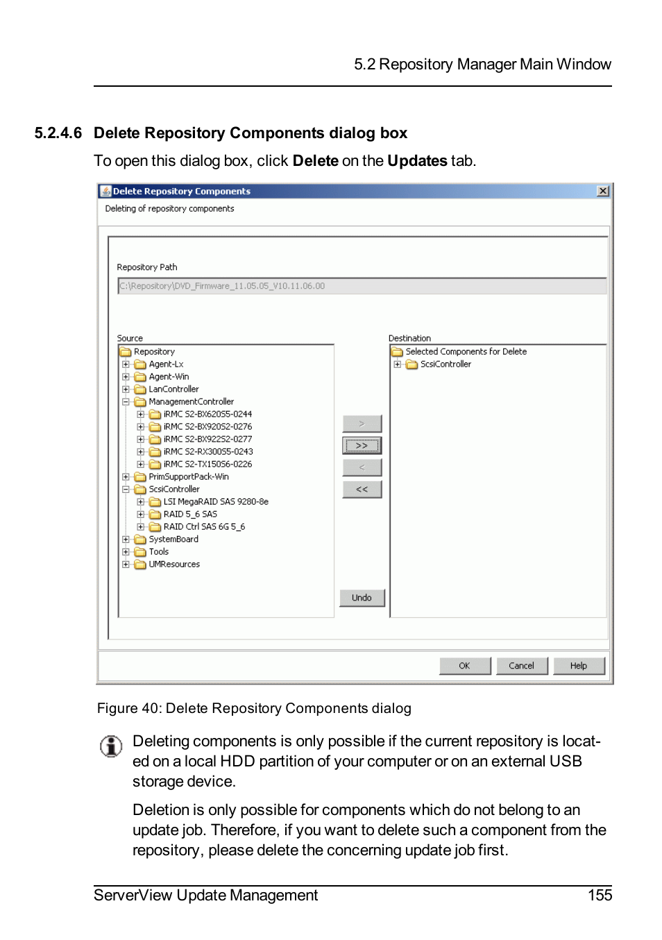 6 delete repository components dialog box | FUJITSU ServerView Suite V6.10 User Manual | Page 155 / 296
