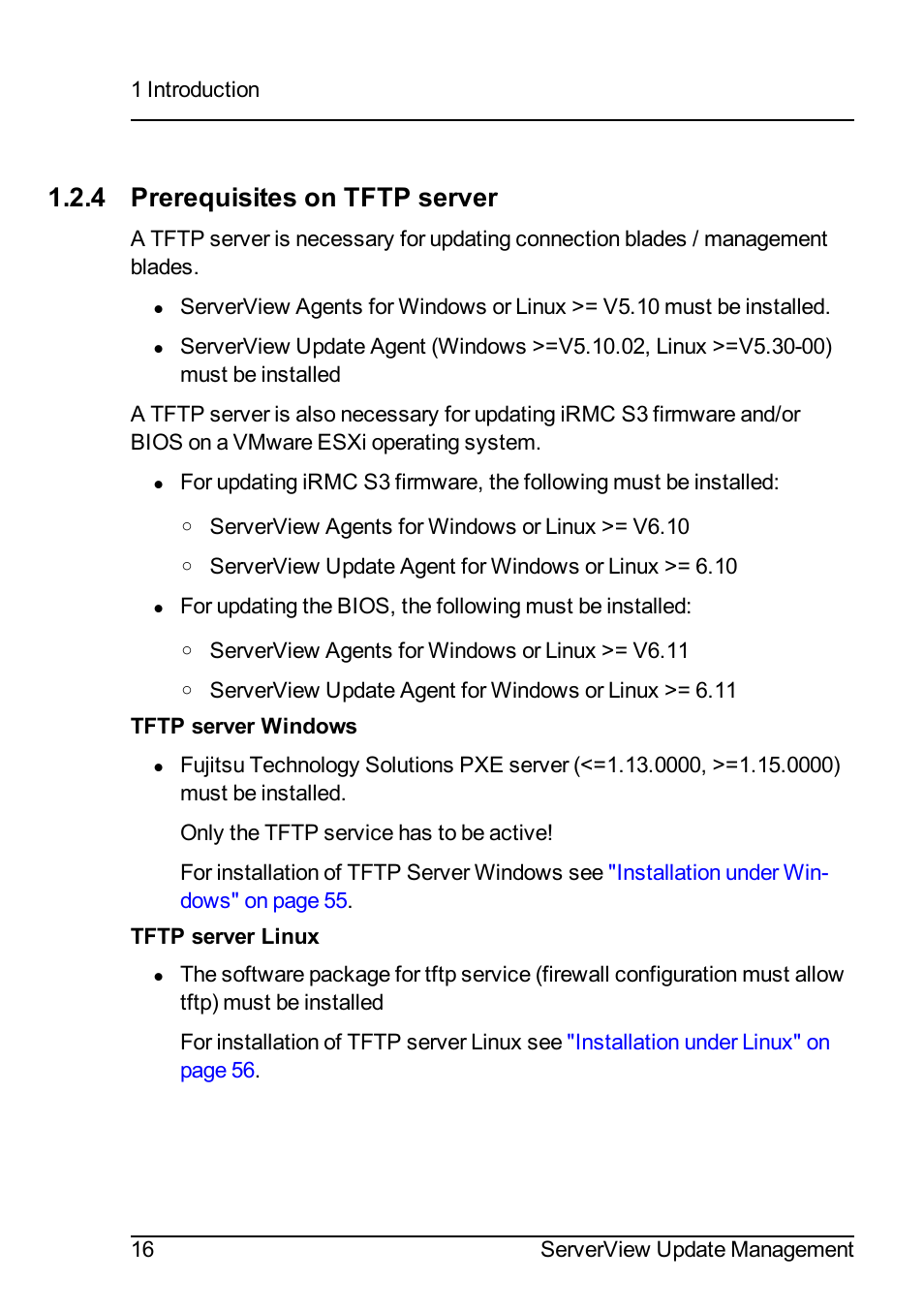 4 prerequisites on tftp server | FUJITSU ServerView Suite V6.10 User Manual | Page 16 / 296
