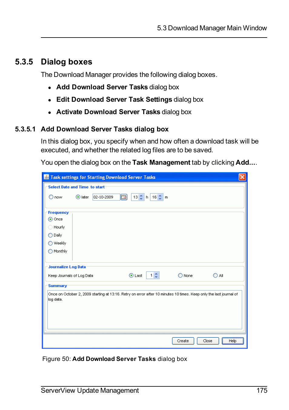5 dialog boxes, 1 add download server tasks dialog box | FUJITSU ServerView Suite V6.10 User Manual | Page 175 / 296