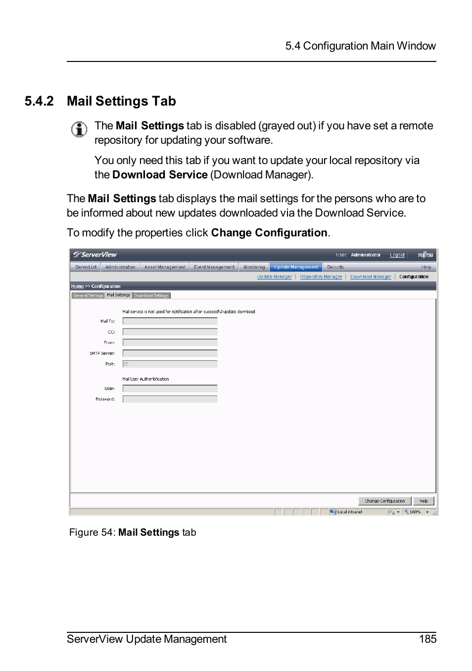 2 mail settings tab | FUJITSU ServerView Suite V6.10 User Manual | Page 185 / 296
