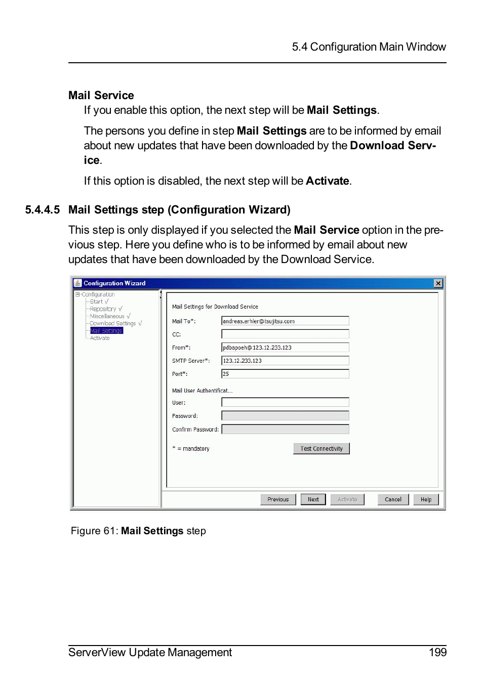 5 mail settings step (configuration wizard) | FUJITSU ServerView Suite V6.10 User Manual | Page 199 / 296