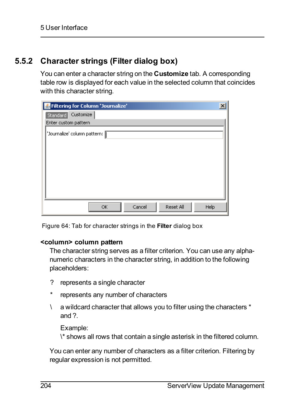 2 character strings (filter dialog box) | FUJITSU ServerView Suite V6.10 User Manual | Page 204 / 296