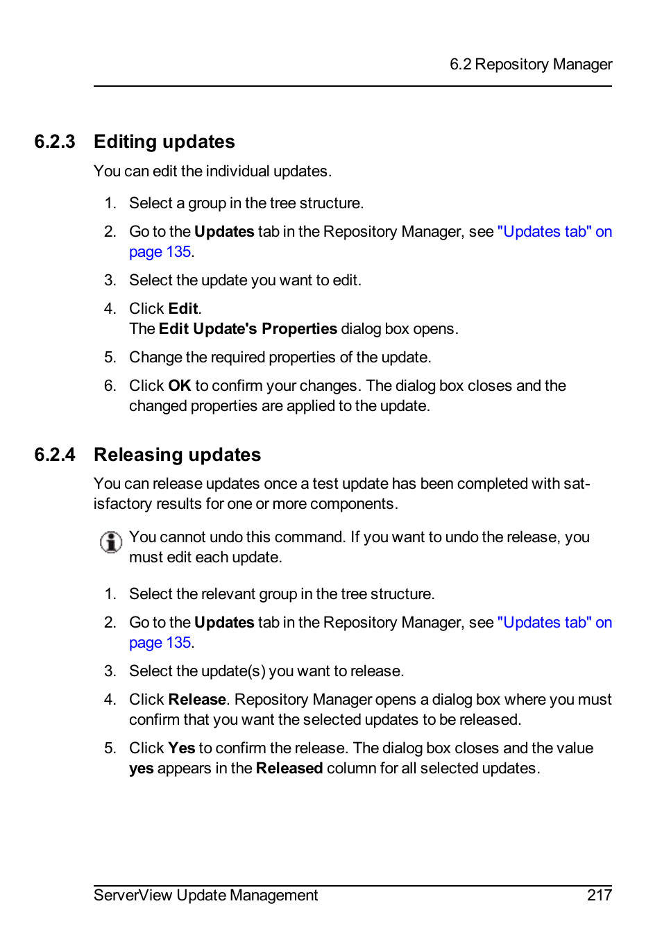 3 editing updates, 4 releasing updates | FUJITSU ServerView Suite V6.10 User Manual | Page 217 / 296