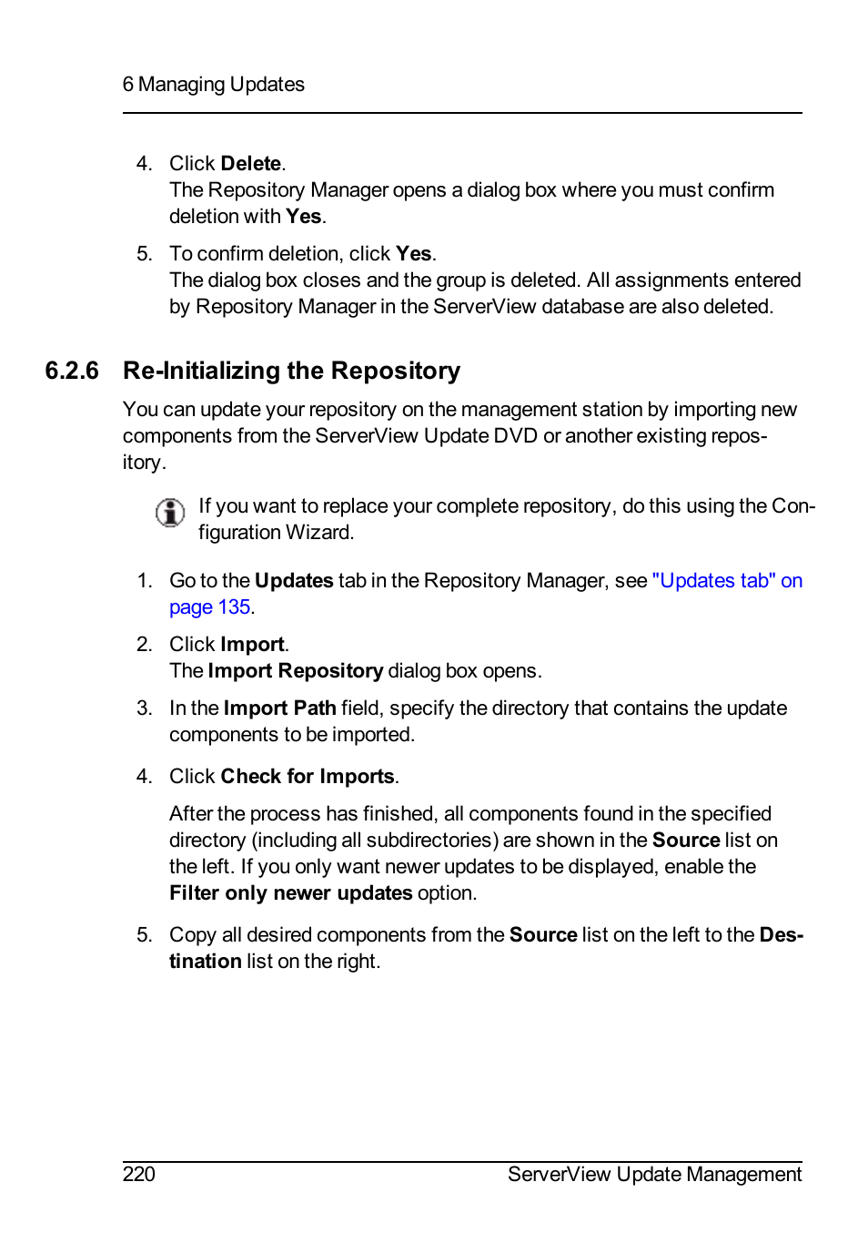 6 re-initializing the repository | FUJITSU ServerView Suite V6.10 User Manual | Page 220 / 296