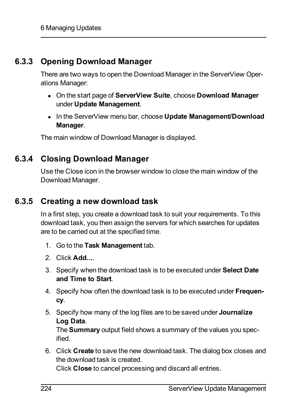 3 opening download manager, 4 closing download manager, 5 creating a new download task | FUJITSU ServerView Suite V6.10 User Manual | Page 224 / 296