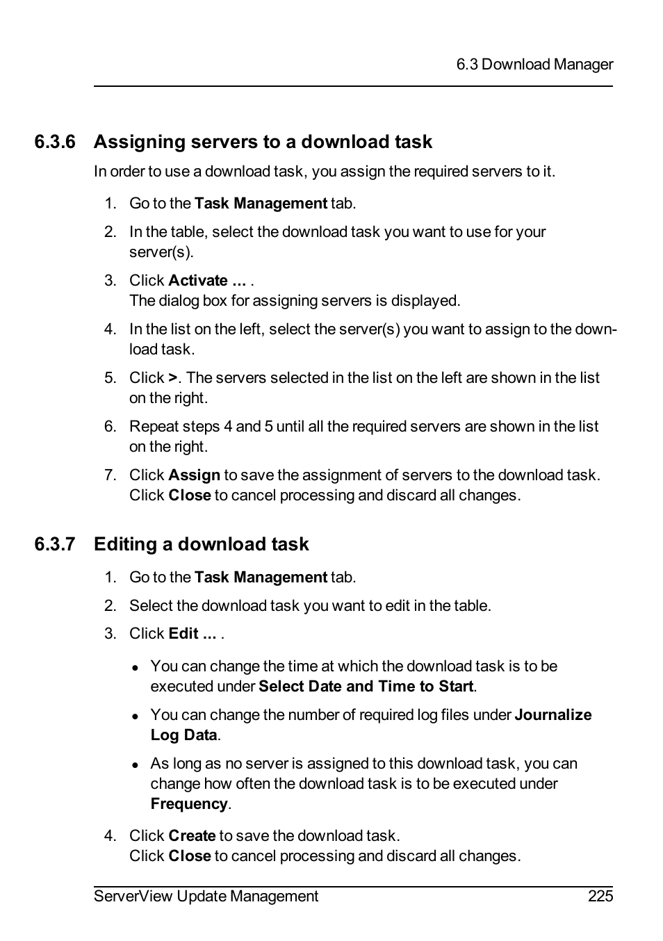 6 assigning servers to a download task, 7 editing a download task | FUJITSU ServerView Suite V6.10 User Manual | Page 225 / 296