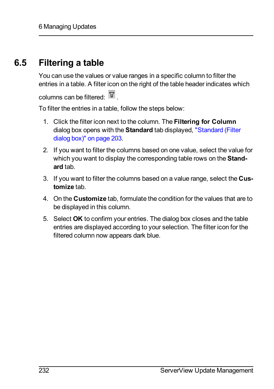 5 filtering a table | FUJITSU ServerView Suite V6.10 User Manual | Page 232 / 296