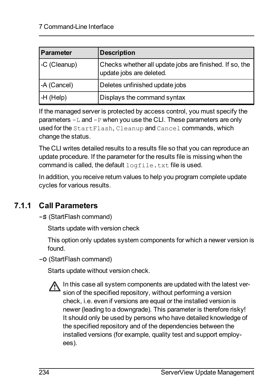 1 call parameters | FUJITSU ServerView Suite V6.10 User Manual | Page 234 / 296