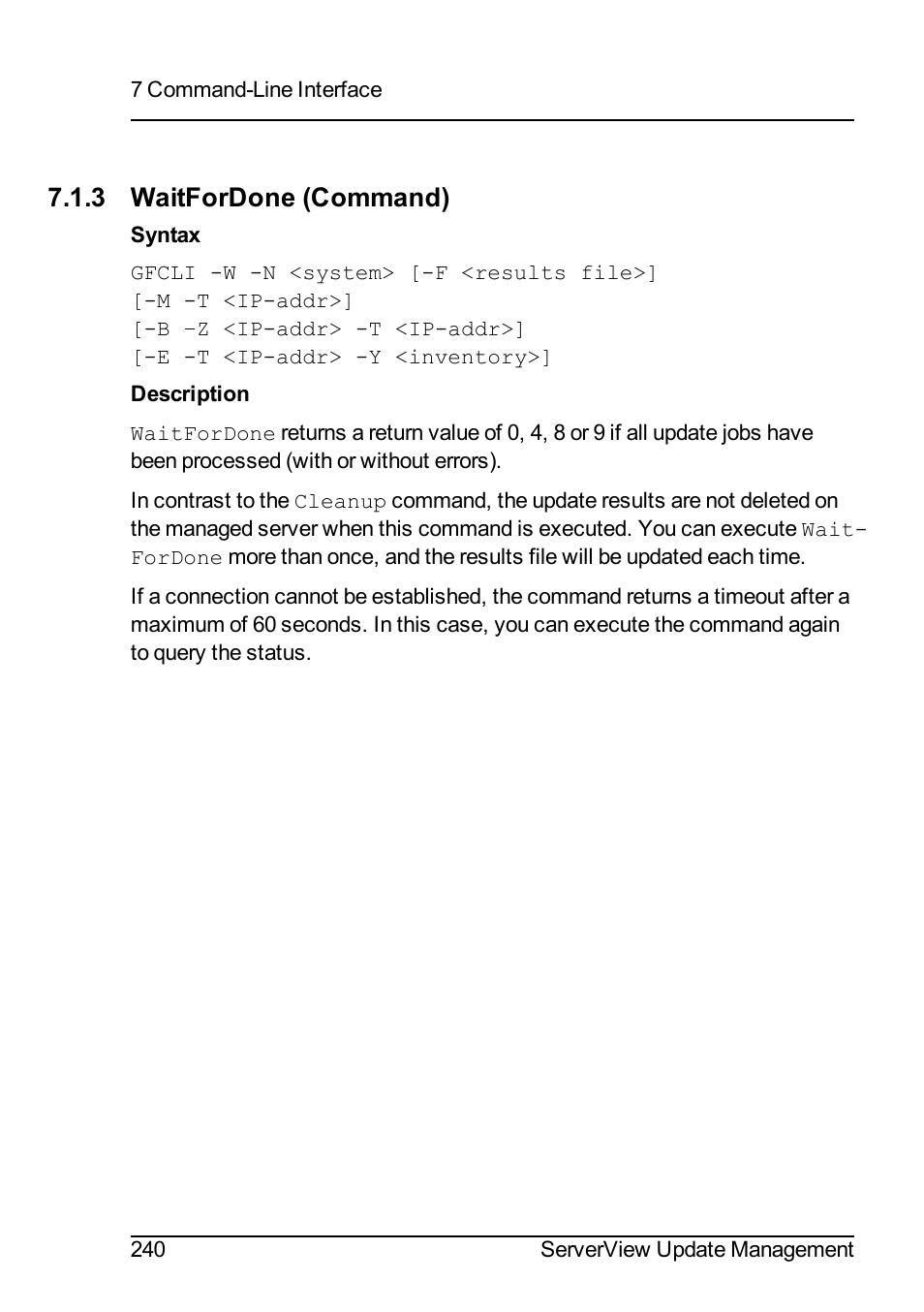 3 waitfordone (command) | FUJITSU ServerView Suite V6.10 User Manual | Page 240 / 296