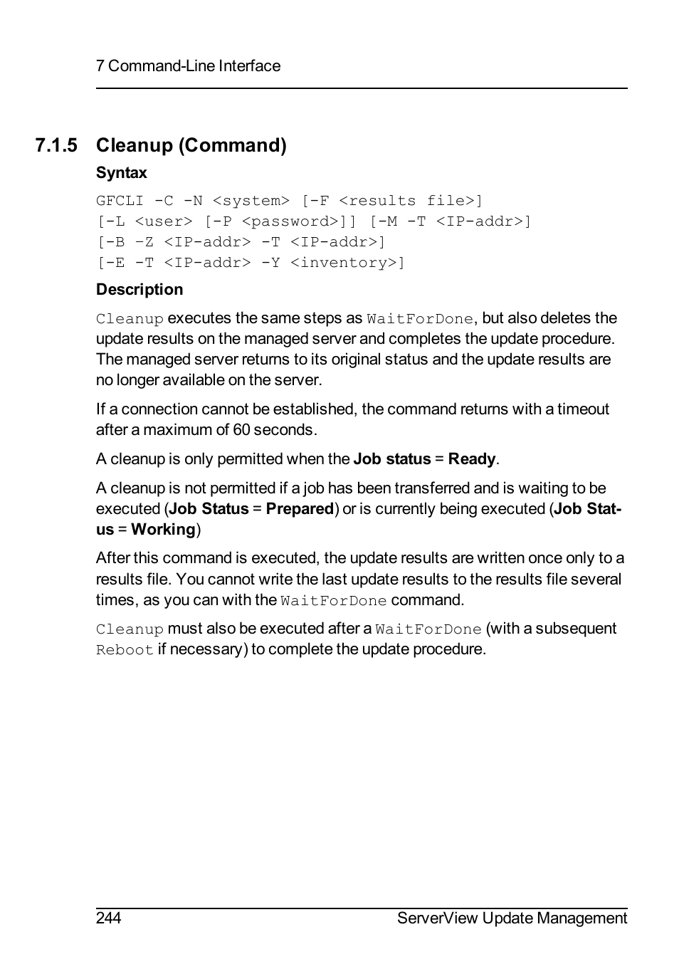 5 cleanup (command) | FUJITSU ServerView Suite V6.10 User Manual | Page 244 / 296