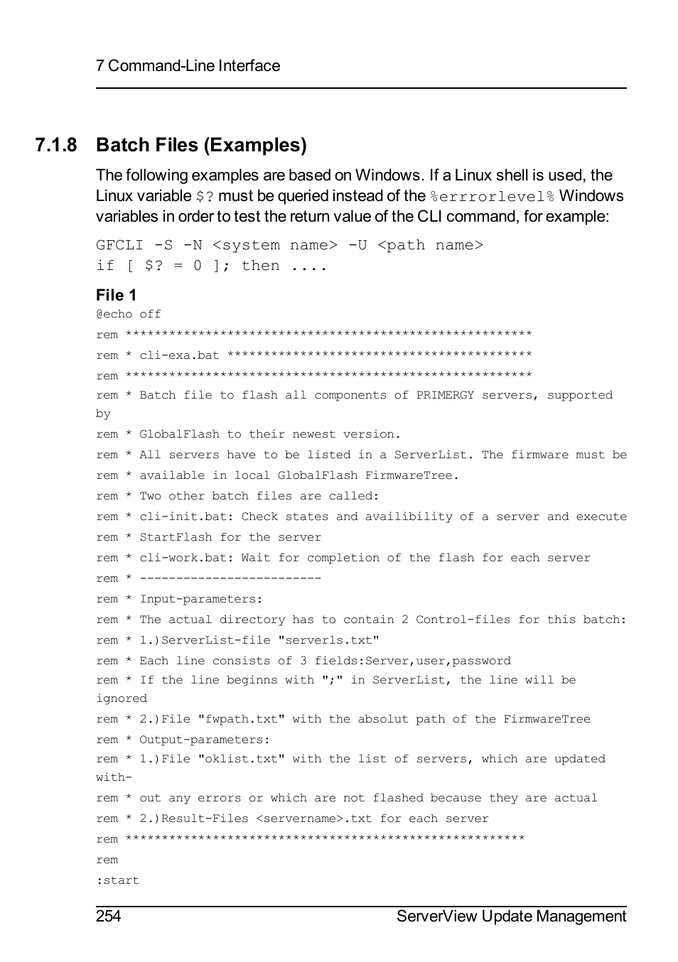 8 batch files (examples) | FUJITSU ServerView Suite V6.10 User Manual | Page 254 / 296