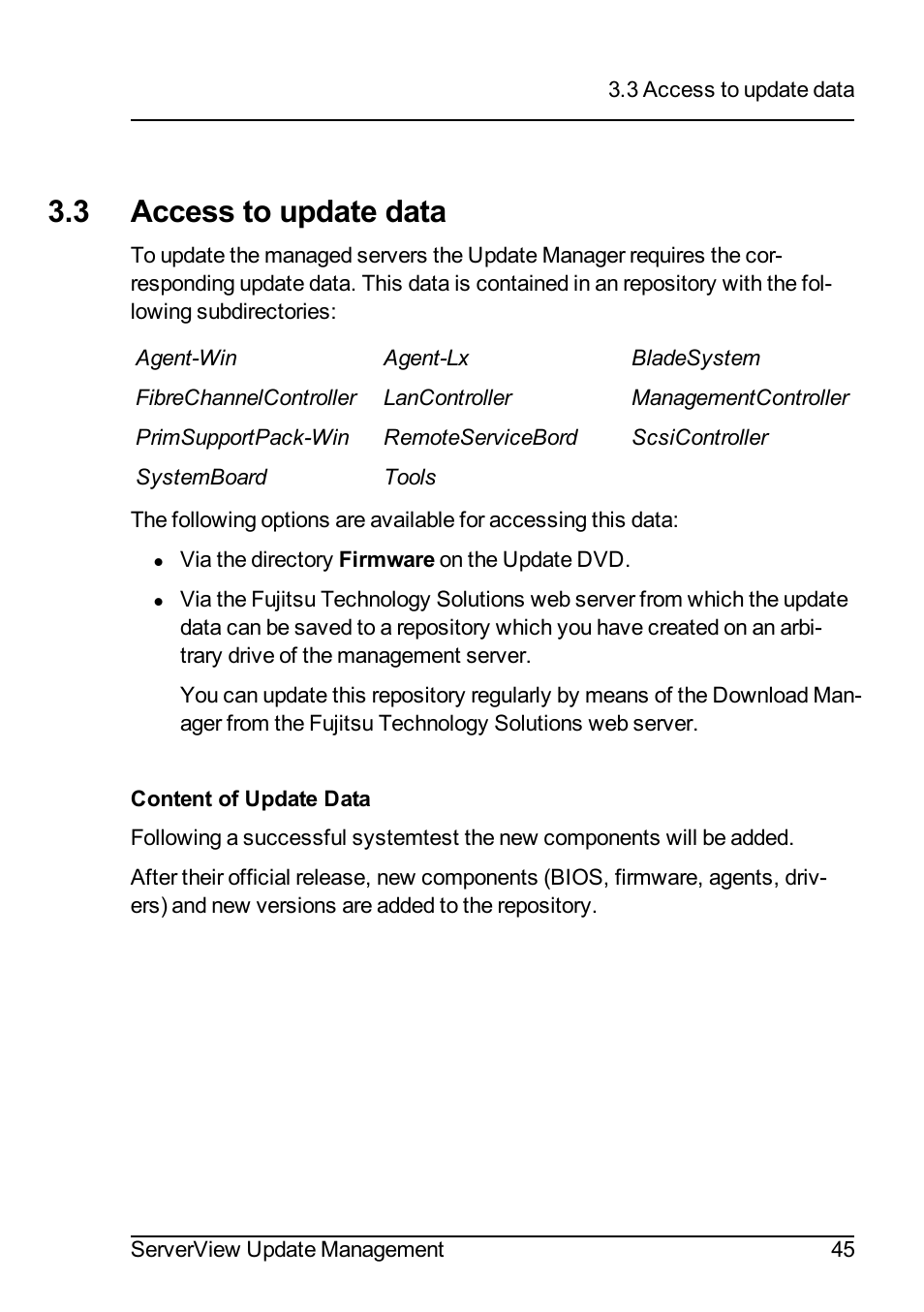 3 access to update data | FUJITSU ServerView Suite V6.10 User Manual | Page 45 / 296