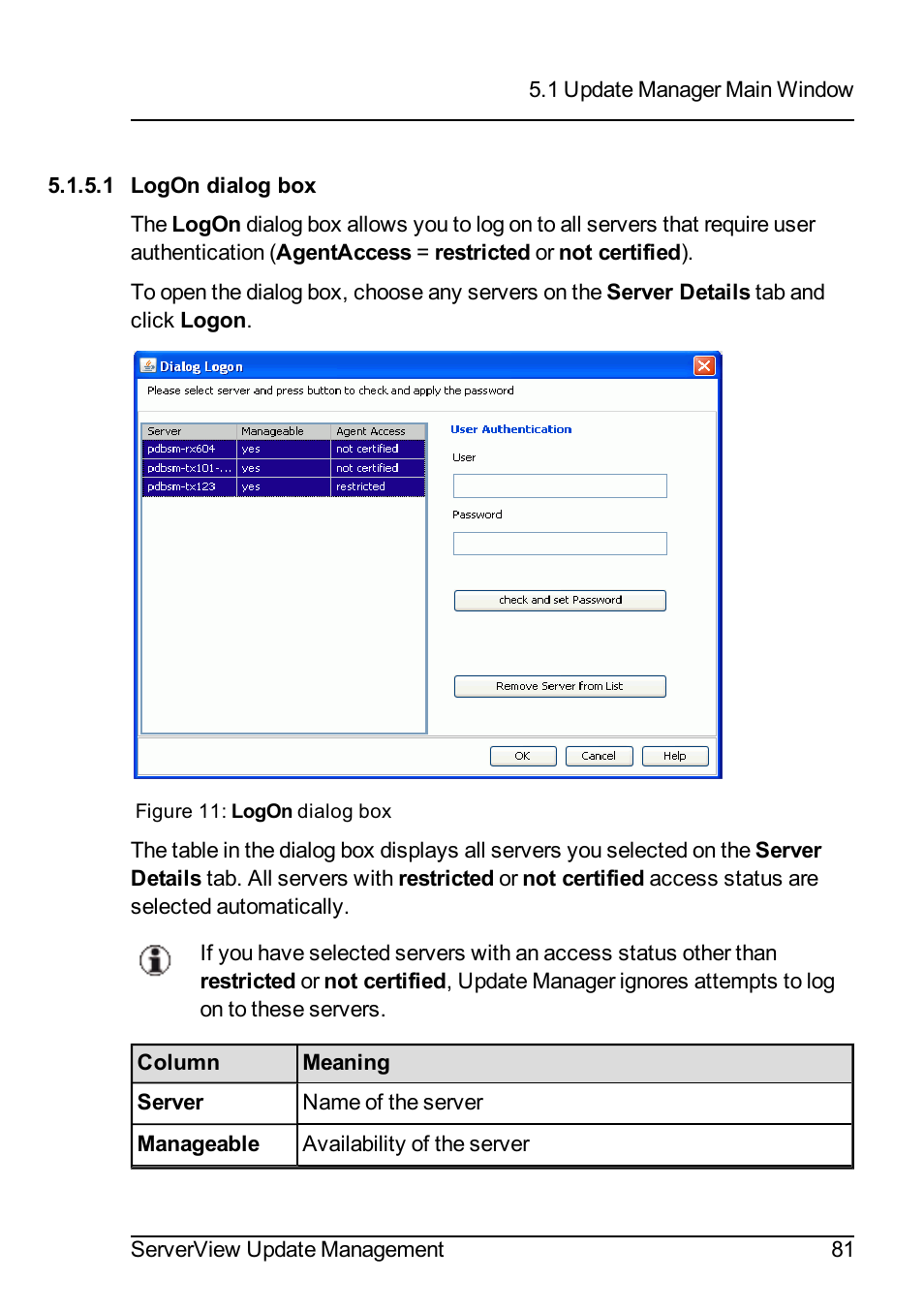 1 logon dialog box | FUJITSU ServerView Suite V6.10 User Manual | Page 81 / 296