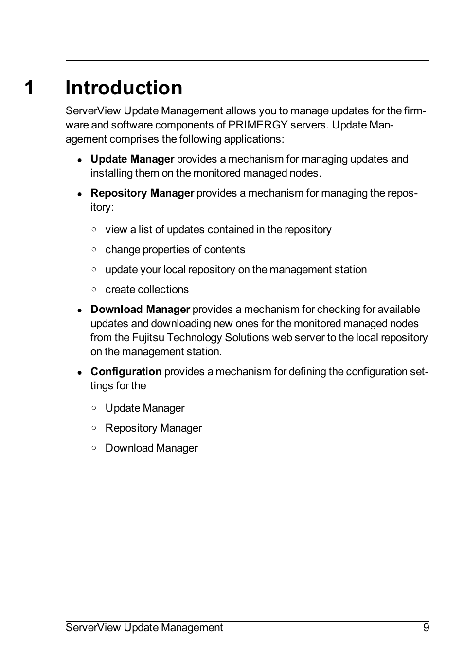 1 introduction, 1introduction | FUJITSU ServerView Suite V6.10 User Manual | Page 9 / 296