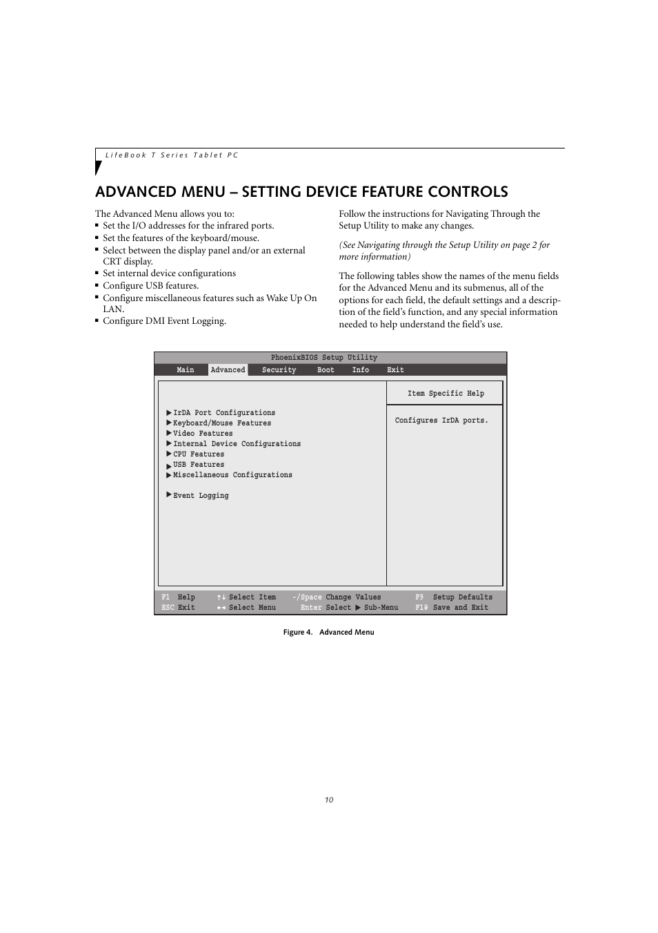 Advanced menu – setting device feature controls | FUJITSU T4010D User Manual | Page 10 / 29