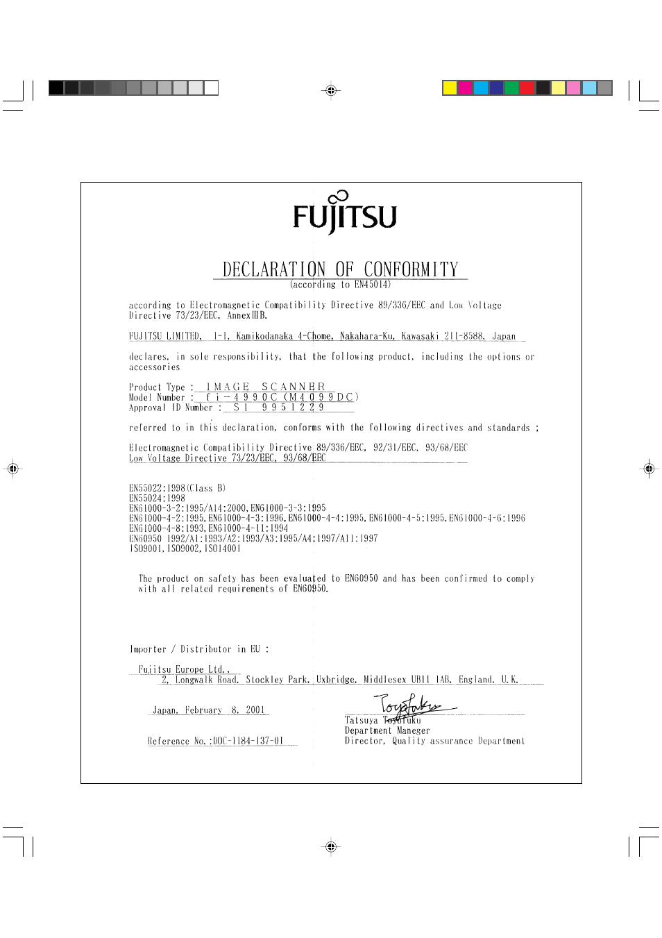 Declaration of conformity | FUJITSU fi-4990C User Manual | Page 119 / 120