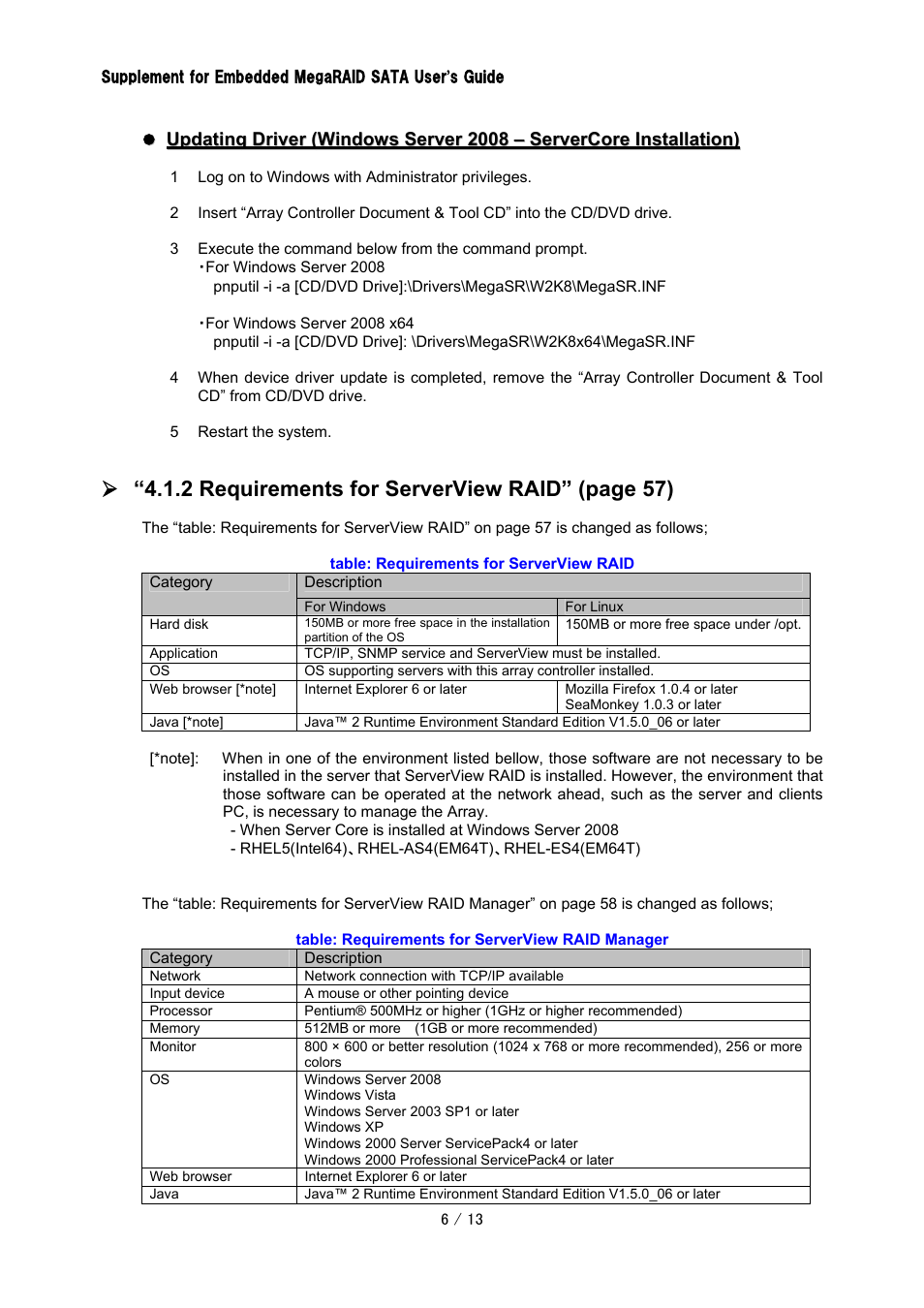 2 requirements for serverview raid” (page 57) | FUJITSU Embedded MegaRAID SATA CA97232-0014-01EN User Manual | Page 6 / 13