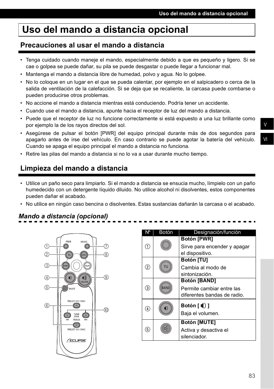 Uso del mando a distancia opcional, Precauciones al usar el mando a distancia, Limpieza del mando a distancia | Mando a distancia (opcional) | FUJITSU CD1000 User Manual | Page 83 / 99