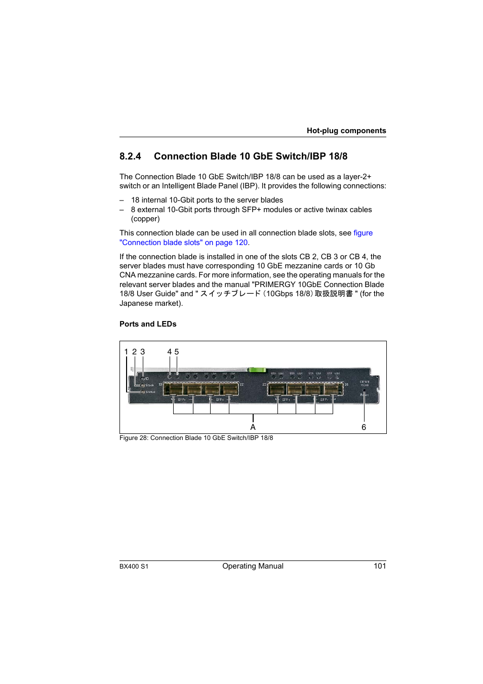 4 connection blade 10 gbe switch/ibp 18/8, Connection blade 10 gbe switch/ibp 18/8 | FUJITSU PRIMERGY BX400 S1 User Manual | Page 101 / 136
