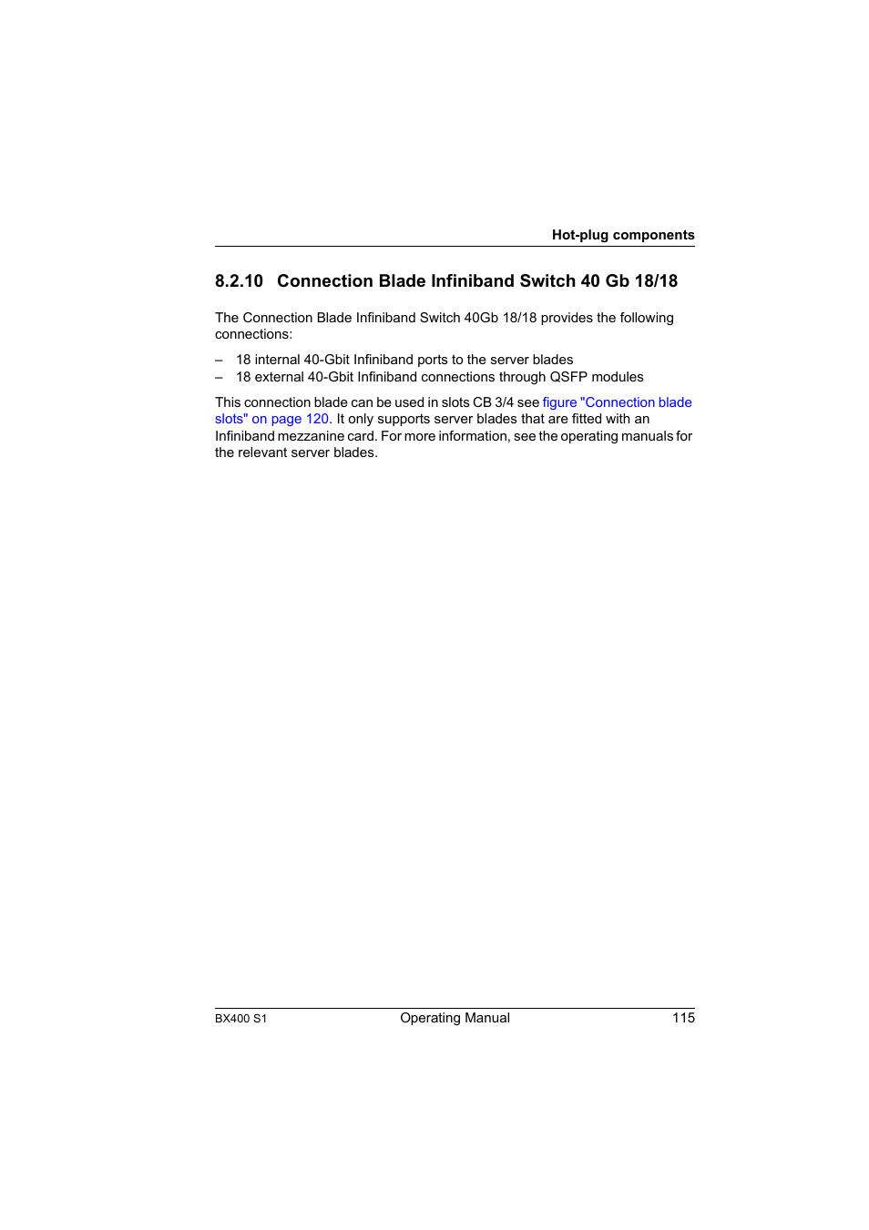 10 connection blade infiniband switch 40 gb 18/18, Connection blade infiniband switch 40 gb 18/18 | FUJITSU PRIMERGY BX400 S1 User Manual | Page 115 / 136