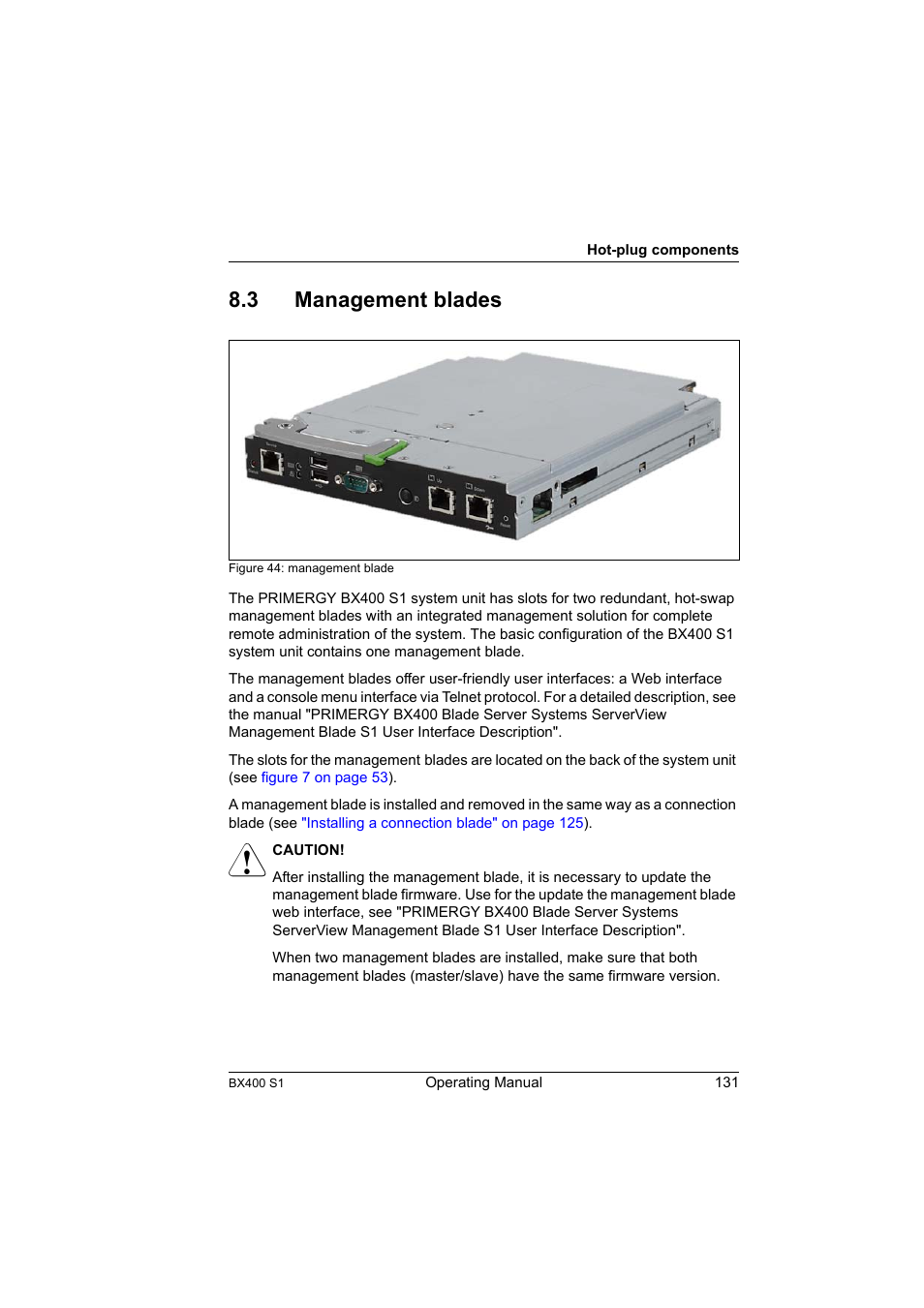 3 management blades, Management blades | FUJITSU PRIMERGY BX400 S1 User Manual | Page 131 / 136