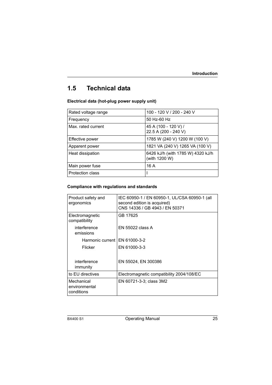 5 technical data, Technical data | FUJITSU PRIMERGY BX400 S1 User Manual | Page 25 / 136