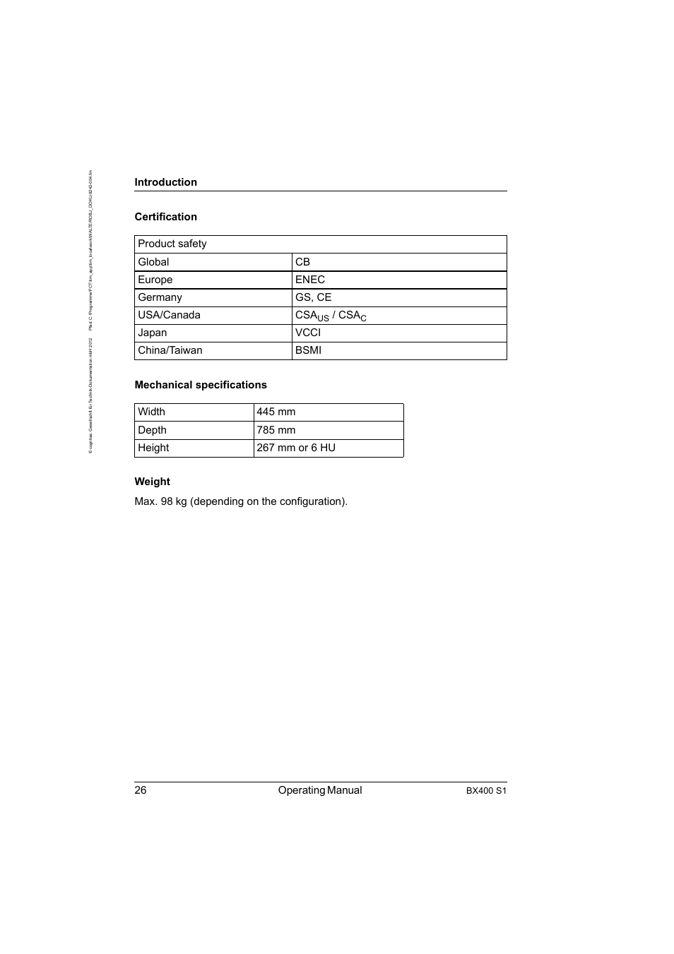 26 operating manual, Introduction, Bx400 s1 | FUJITSU PRIMERGY BX400 S1 User Manual | Page 26 / 136