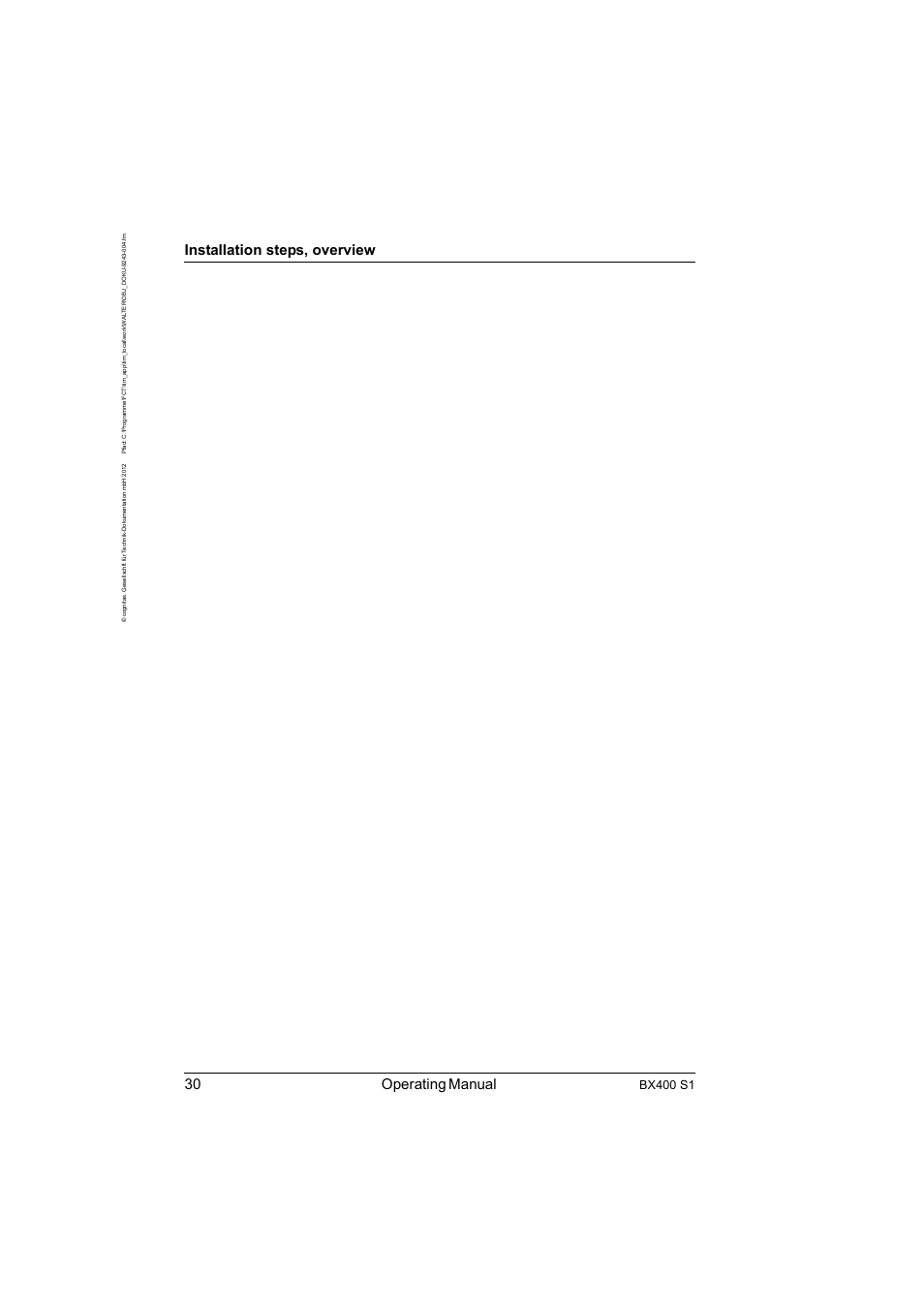 30 operating manual, Installation steps, overview, Bx400 s1 | FUJITSU PRIMERGY BX400 S1 User Manual | Page 30 / 136