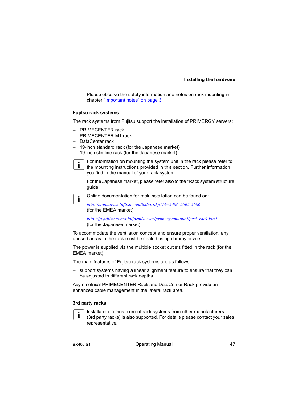 FUJITSU PRIMERGY BX400 S1 User Manual | Page 47 / 136