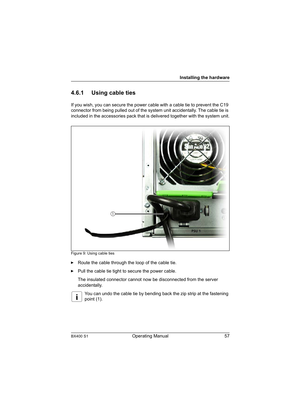 1 using cable ties, Using cable ties | FUJITSU PRIMERGY BX400 S1 User Manual | Page 57 / 136