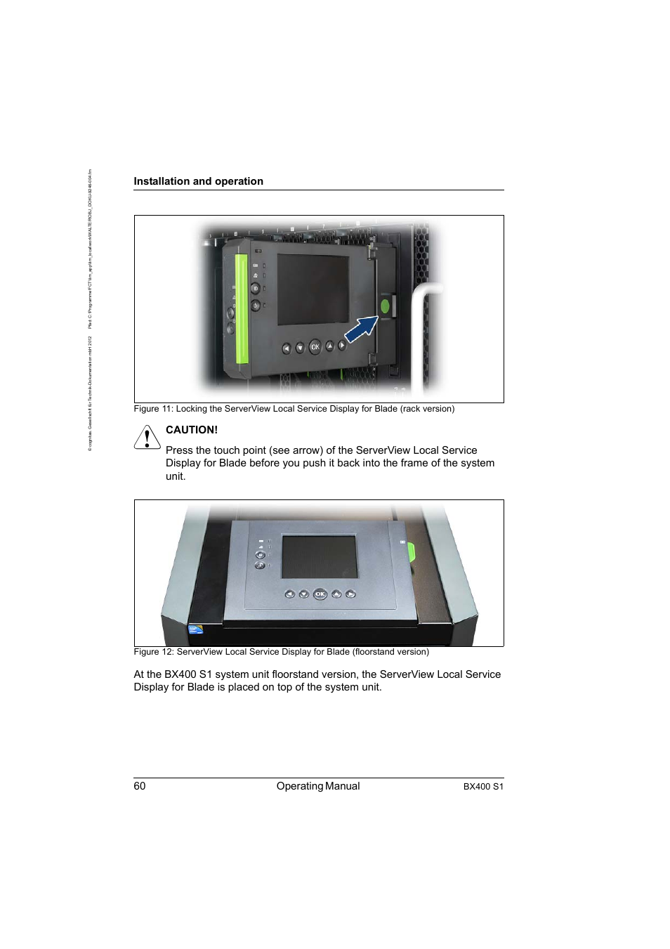 60 operating manual, Installation and operation, Bx400 s1 | FUJITSU PRIMERGY BX400 S1 User Manual | Page 60 / 136