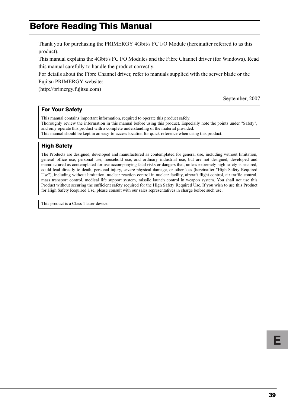 FUJITSU PRIMERGY 4Gbit/s FC I/O Modules User Manual | 40 pages