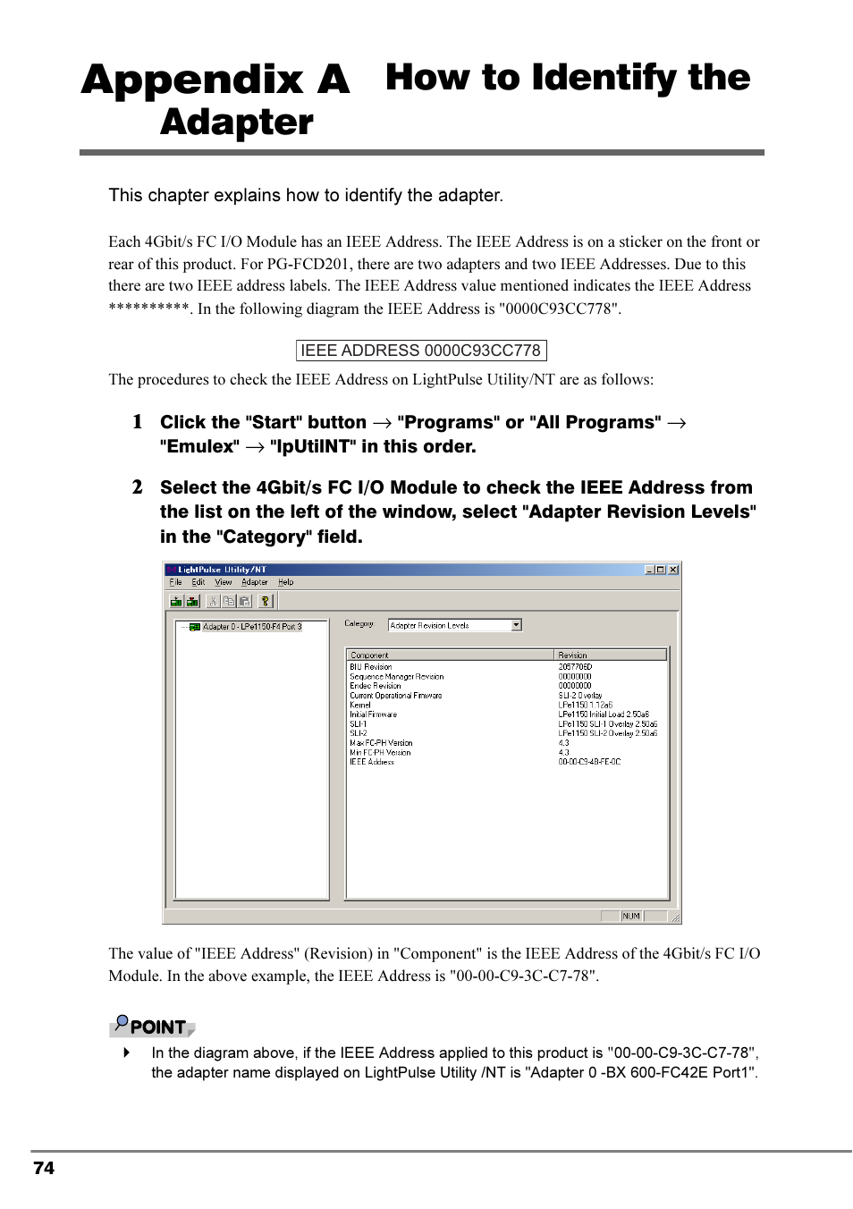 Appendix a how to identify the adapter, Appendix a, How to identify the adapter | FUJITSU PRIMERGY 4Gbit/s FC I/O Modules User Manual | Page 36 / 40