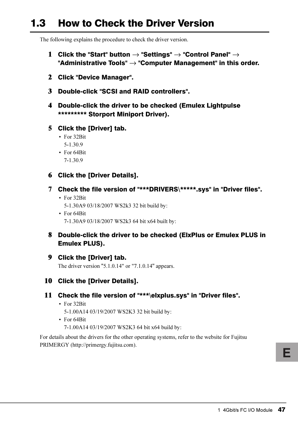 3 how to check the driver version, How to check the driver version | FUJITSU PRIMERGY 4Gbit/s FC I/O Modules User Manual | Page 9 / 40