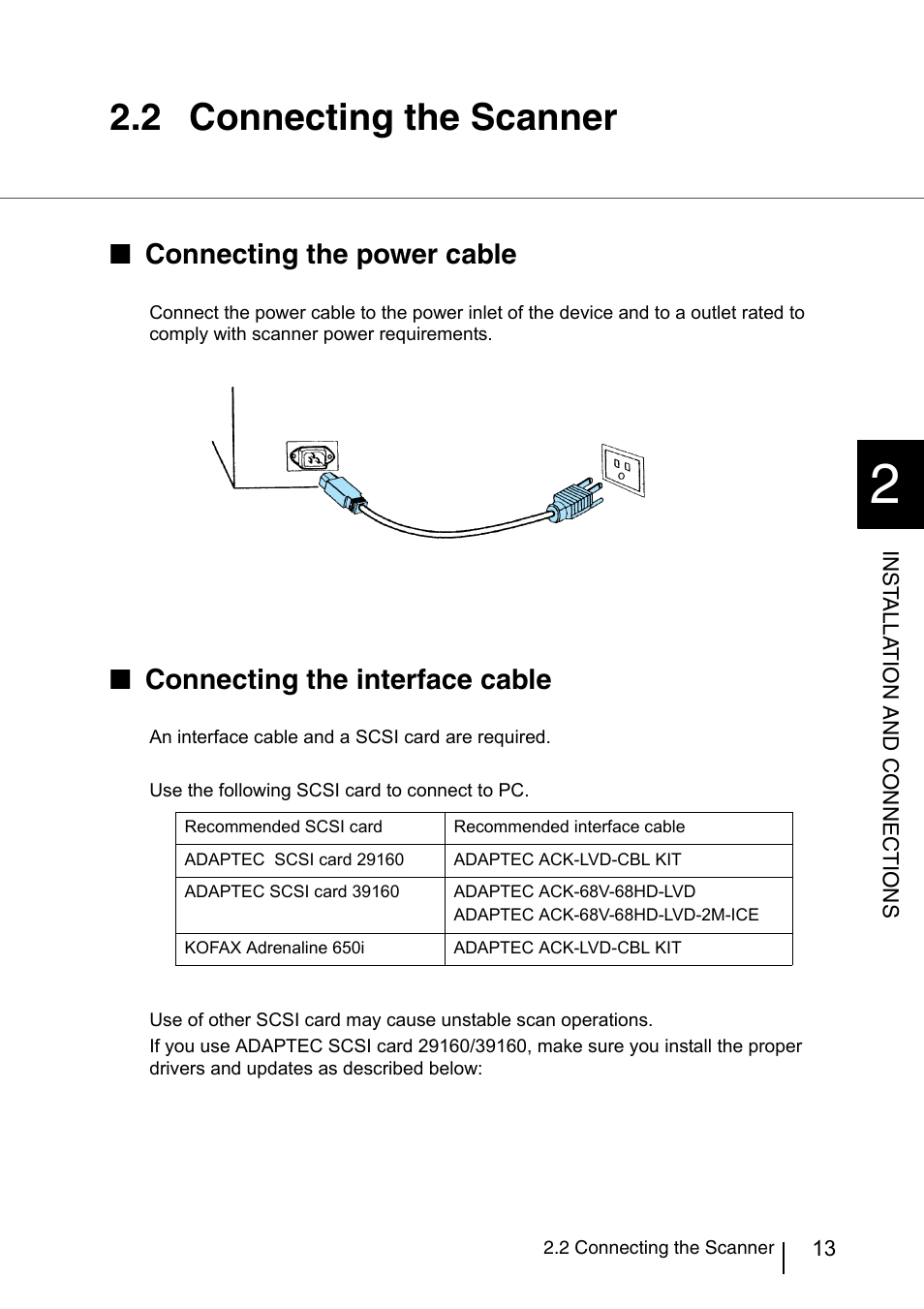 2 connecting the scanner, Connecting the scanner, Connecting the power cable | Connecting the interface cable | FUJITSU fi-4860C User Manual | Page 36 / 87