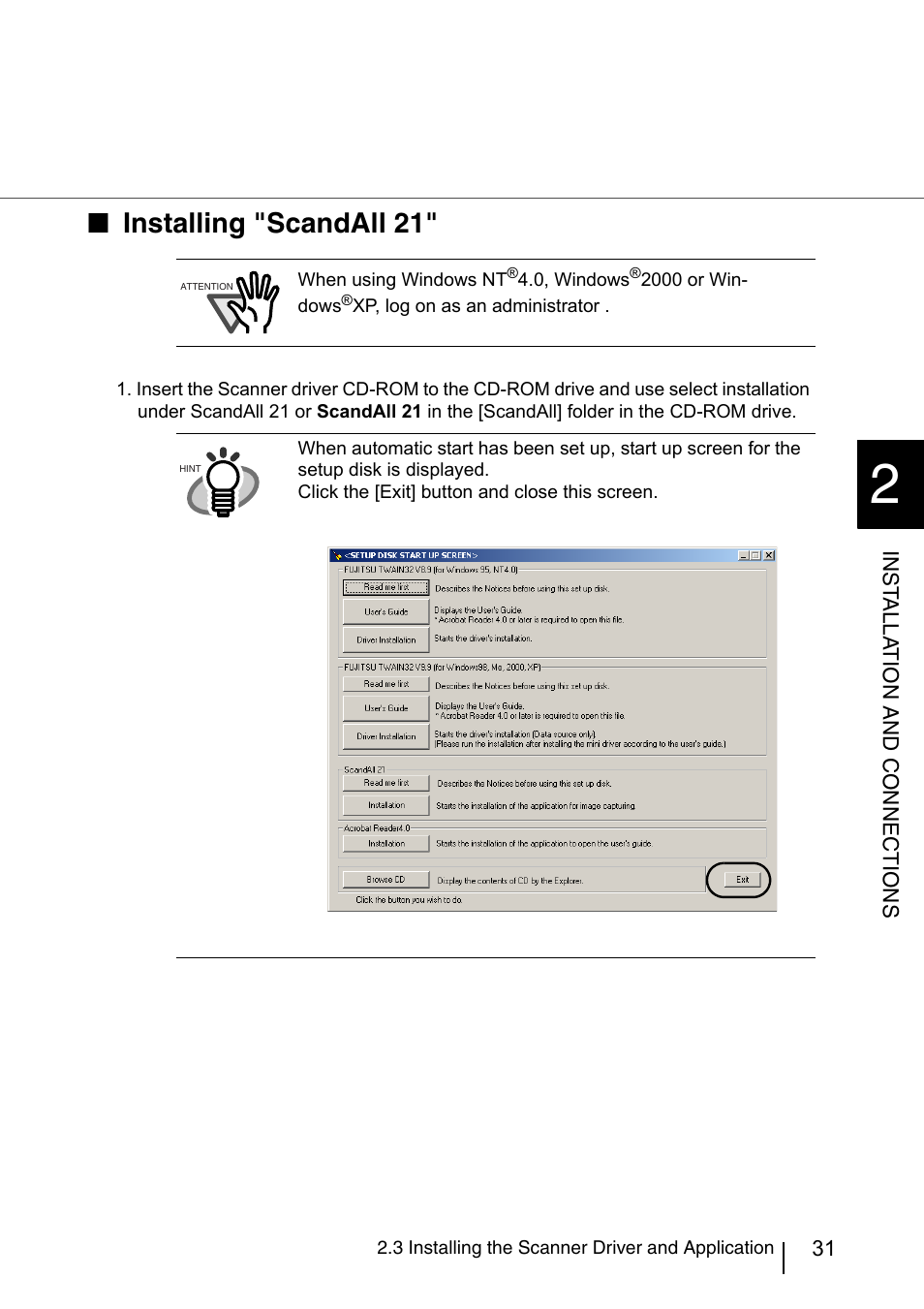 Installing "scandall 21 | FUJITSU fi-4860C User Manual | Page 54 / 87