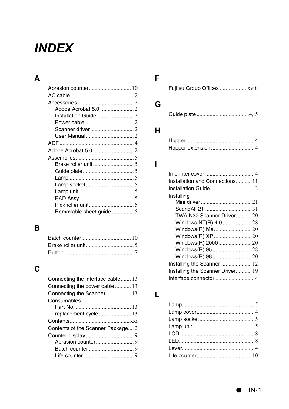 Index | FUJITSU fi-4860C User Manual | Page 84 / 87