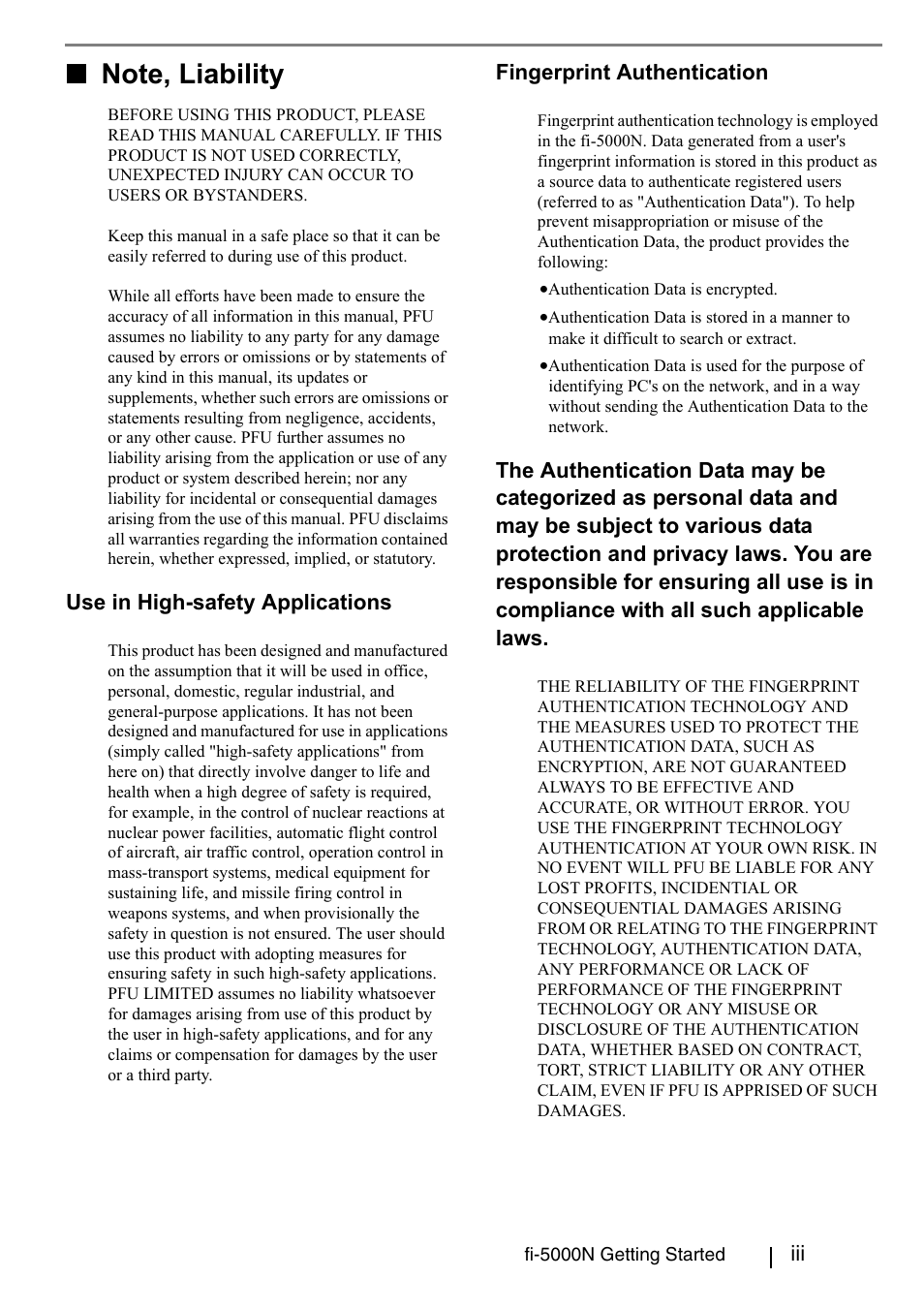 Note, liability | FUJITSU fi-5000N User Manual | Page 5 / 29