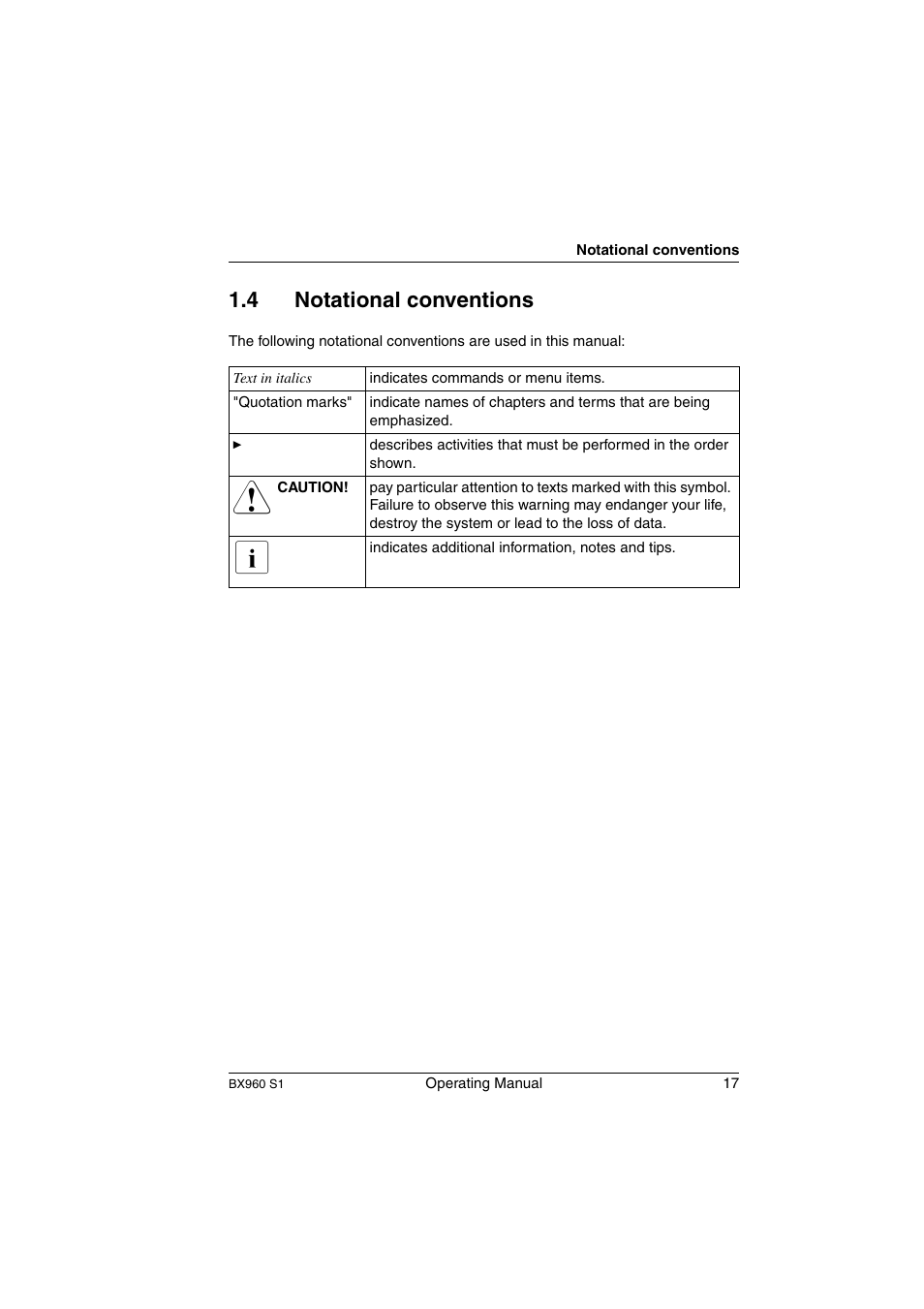 Notational conventions, 4 notational conventions | FUJITSU PRIMERGY BX960 S1 User Manual | Page 17 / 72