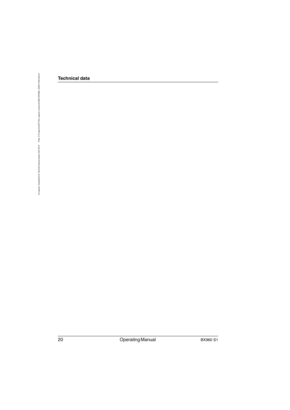 20 operating manual, Technical data, Bx960 s1 | FUJITSU PRIMERGY BX960 S1 User Manual | Page 20 / 72