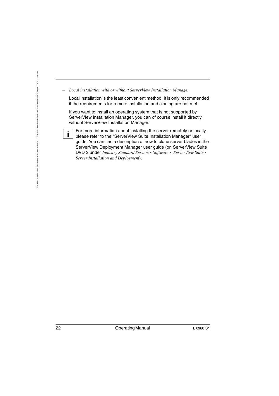 22 operating manual, Bx960 s1 | FUJITSU PRIMERGY BX960 S1 User Manual | Page 22 / 72