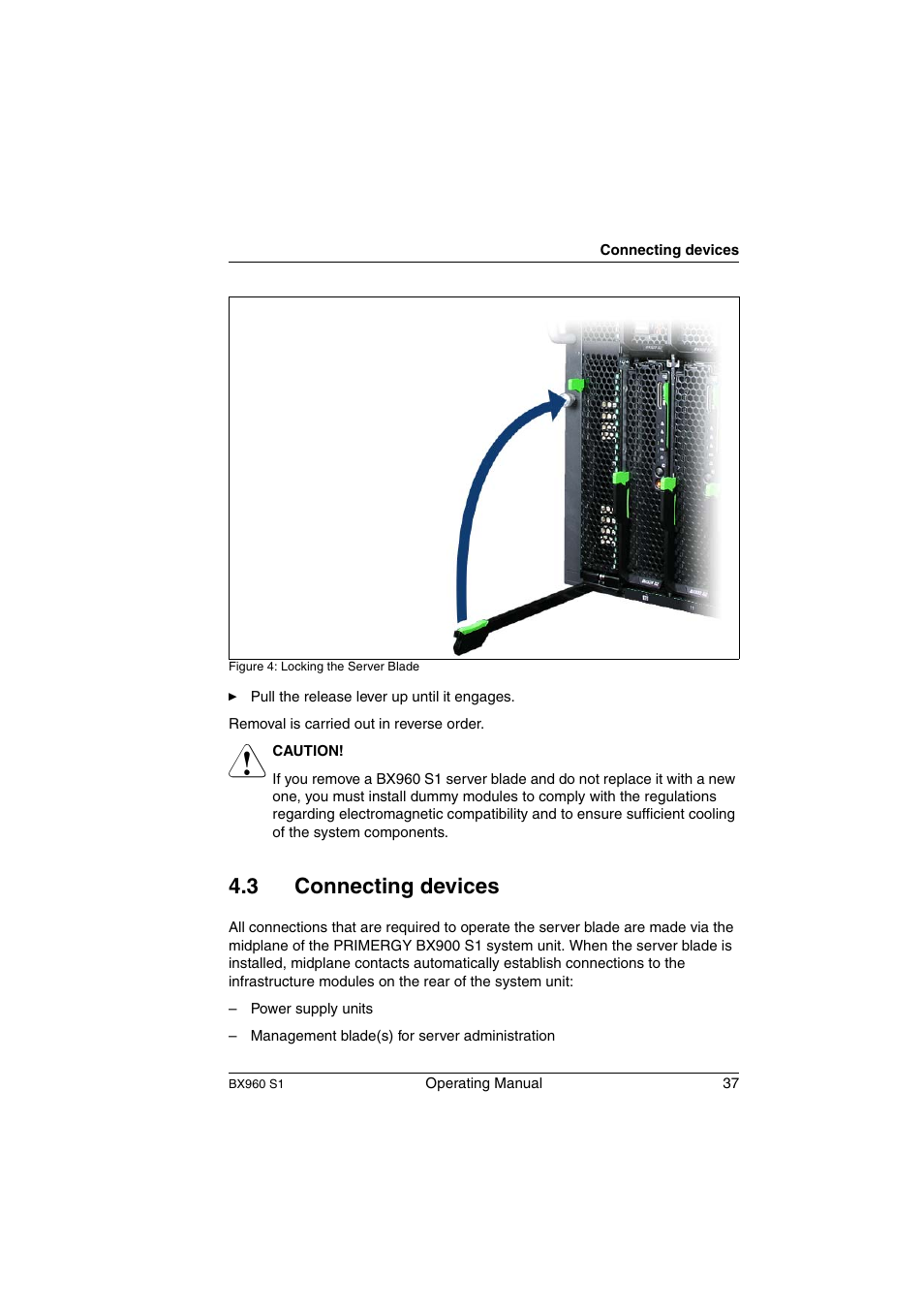 Connecting devices, 3 connecting devices | FUJITSU PRIMERGY BX960 S1 User Manual | Page 37 / 72