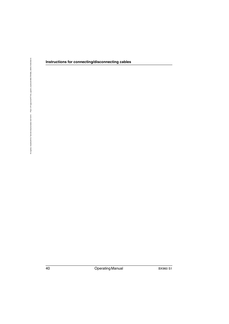 40 operating manual, Instructions for connecting/disconnecting cables, Bx960 s1 | FUJITSU PRIMERGY BX960 S1 User Manual | Page 40 / 72