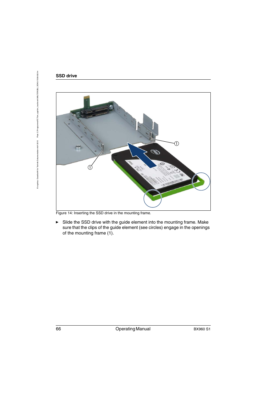 66 operating manual, Ssd drive, Bx960 s1 | FUJITSU PRIMERGY BX960 S1 User Manual | Page 66 / 72
